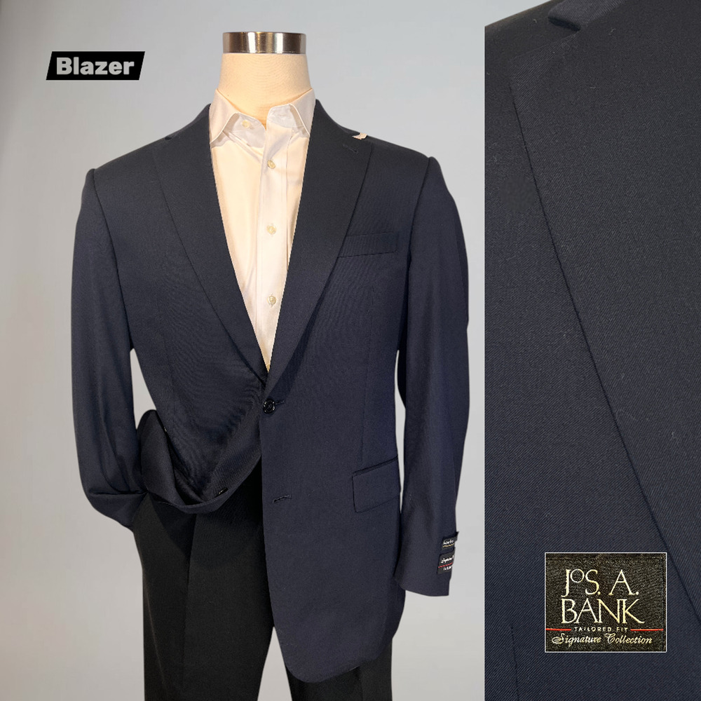 New Jos A Bank Signature 42-44L Tailored Athletic Fit Navy Blue Blazer